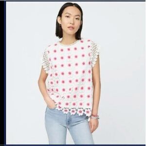 J. Crew Floral crochet sleeveless top White Pink Sz XS